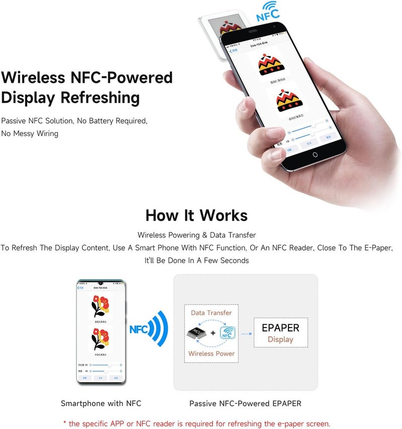 Waveshare 1.54inch Color NFC E-Ink Display with Red, Yellow, Black, and White, 4 Colors, Battery-Free, Wireless Power & Image Refresh, Silver Border - Image 4